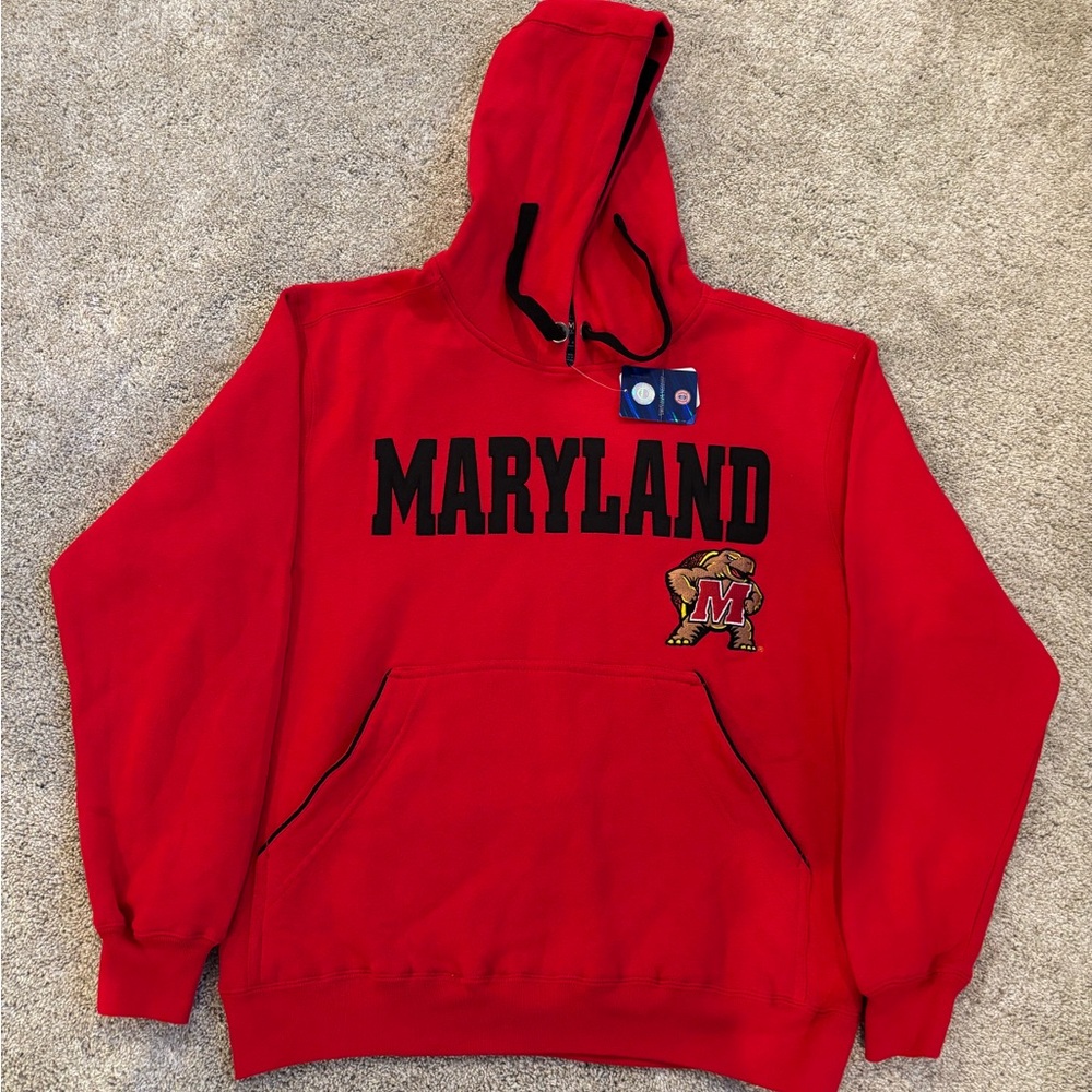 Vtg Champs Sports Maryland Terrapins Embroidered Hoodie Mens M Red Black *NWT